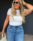 DENIM & PEARLS CROP JEAN