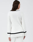 CONTRAST TRIM V NECK PULLOVER SWEATER
