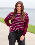 Striped Top with Lace Sleeves