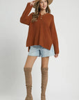 Textured Button Henley Knit Sweater