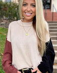 Aspen Bishop Sleeve Ribbed Trim Sweater