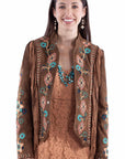 Beaded Fringe Jacket With Intricate Embroidery Across Front Back And Sleeves Boho