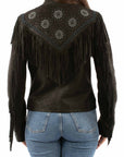 Beaded Lambskin Leather Jacket With Artisanal Embroidery Across Front Yoke And Fringe
