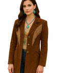 Women's Suede Fringe Jacket With Classic Tailoring For Everyday And Evening Styles