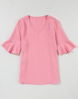 Capri Ruffled Half Sleeve V Neck Textured Top.
