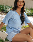Capri Ruffled Half Sleeve V Neck Textured Top.