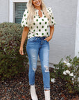 Nylah Polka Dot Shirred Yoke Blouse