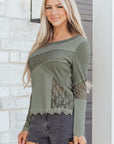 Miriam Ribbed Lace Patchwork Long Sleeve Top