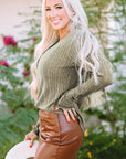 Amora V Neck Buttoned Ribbed Knit Top