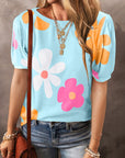 Macy Flower Print Bubble Sleeve Tee