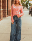 Rachel Floral Patchwork V Neck Long Sleeve Top