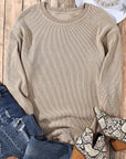 Faith Solid Ribbed Knit Round Neck Pullover Sweatshirt