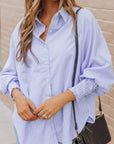Skye Smocked Cuffed Striped Boyfriend Shirt with Pocket
