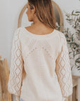 Lia Hollow-out Puffy Sleeve Knit Sweater