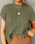 Laura Crew Neck Cable Knit Short Sleeve Sweater