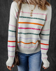 Sophia Striped Ribbed Trim Sweater