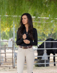 Heidi - Long Sleeve Riding Top with Crystal Fabric Trim