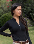 Heidi - Long Sleeve Riding Top with Crystal Fabric Trim