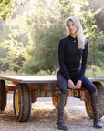 Heidi - Long Sleeve Riding Top with Crystal Fabric Trim