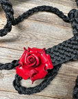 Black Mule Tape Halter - Red Rose