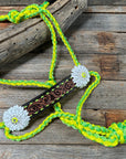 Yellow and Lime Mule Tape Halter - White Daisy