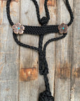 Black Mule Tape Halter - Turquoise Flower