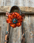 Light Oil Floral Tooled Orange and Teal Browband & Breastcollar Tack Set