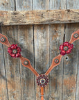 Light Oil Basketweave Champagne and Red One Ear & Breastcollar Tack Set