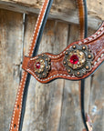 Light Oil Basketweave Champagne and Red One Ear & Breastcollar Tack Set