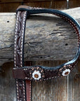 Dark Oil One Ear Headstall / Bridle - White Flower & European Crystal Conchos