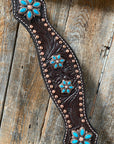 Dark Oil Turquoise Floral One Ear / Browband & Breastcollar Tack Set