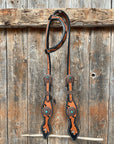 Two Tone Leaf Copper Flower Turquoise One Ear & Breastcollar Tack Set