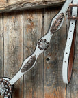 White Leather Copper Clear and Feather Browband/One Ear Tack Set