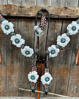 Classic Teal & White One Ear / Breastcollar Tack Set