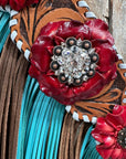 Light Oil Whipstitch Red and Turquoise One Ear/ Breastcollar Tack Set