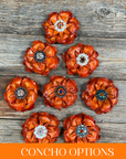 Orange Gardenia Leather Flowers - 1" Crystal Conchos - Options