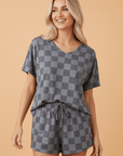 Checker V-Neck Tee & Drawstring Shorts Set