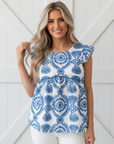 Boho Flutter Sleeve Crew Neck Blouse