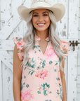 Floral Frilled V-Neck Pleated Sleeve Blouse