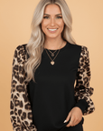 Leopard & Floral Patchwork Puff Sleeve Top