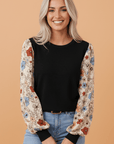 Leopard & Floral Patchwork Puff Sleeve Top