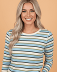 Stripe Round Neck Ribbed Knit Long Sleeve Top