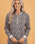 Leopard Half Zip Long Sleeve Blouse
