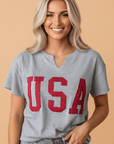 USA Patch Lettering Notch Neck Short Sleeve Tee