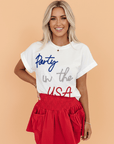 Party in the USA Cord Embroidered Graphic T-Shirt