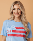 USA Flag Bow Crewneck Graphic Tee