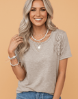 Solid Lace Embroidered Patch Short Sleeve Tee