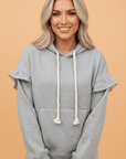 Contrast Rope Drawstring Ruffle Drop Shoulder Hoodie