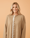 Frilled Lace Contrast Trim Buttoned Cardigan Sweater