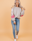 Floral Embroidered Sleeve Round Neck Loose Sweater